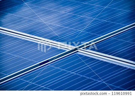 closeup photovoltaic panels which installed on the rooftop of the building, concept for storing and using natural power from the sunlight to care about human environment over the world. closeup photovoltaic panels which installed on the rooftop of the building, concept for storing and using natural power from the sunlight to care about human environment over the world. 119610991
