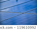 closeup photovoltaic panels which installed on the rooftop of the building, concept for storing and using natural power from the sunlight to care about human environment over the world. 119610992