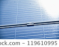 closeup photovoltaic panels which installed on the rooftop of the building, concept for storing and using natural power from the sunlight to care about human environment over the world. 119610995