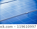 closeup photovoltaic panels which installed on the rooftop of the building, concept for storing and using natural power from the sunlight to care about human environment over the world. 119610997