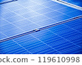 closeup photovoltaic panels which installed on the rooftop of the building, concept for storing and using natural power from the sunlight to care about human environment over the world. 119610998