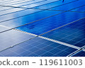 closeup photovoltaic panels which installed on the rooftop of the building, concept for storing and using natural power from the sunlight to care about human environment over the world. 119611003