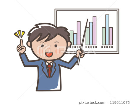 一位男性商人在演示中解釋要點的插圖 一位男性商人在演示中解釋要點的插圖 119611075