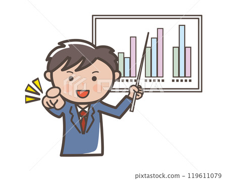 Illustration of a male businessman pointing during a presentation Illustration of a male businessman pointing during a presentation 119611079