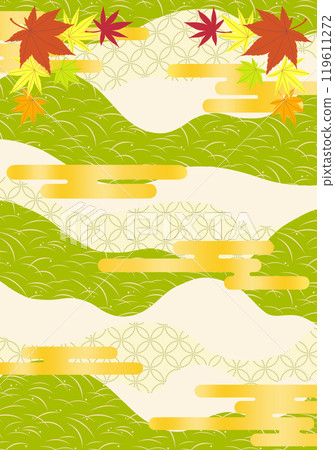 日本圖案背景上有秋葉和金雲的背景插圖材料 119611272