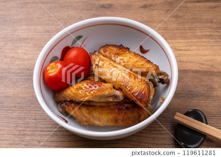 Oven-baked chicken wings marinated in soy sauce and koji Oven-baked chicken wings marinated in soy sauce and koji 119611281