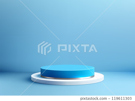 3D Blue Circular Podium on White Base for Product Display and Modern Mockup in a Minimal Light Blue Scene 3D Blue Circular Podium on White Base for Product Display and Modern Mockup in a Minimal Light Blue Scene 119611303