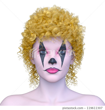 Close-up of a woman's face with clown makeup Close-up of a woman's face with clown makeup 119611307