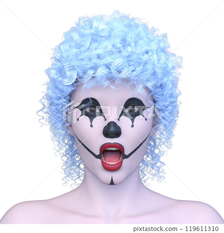 Close-up of a woman's face with clown makeup Close-up of a woman's face with clown makeup 119611310