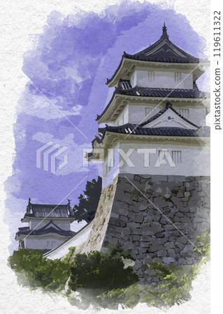 Watercolor style Akashi Castle Tatsumi Tower and Kun Tower Akashi City, Hyogo Prefecture Watercolor style Akashi Castle Tatsumi Tower and Kun Tower Akashi City, Hyogo Prefecture 119611322