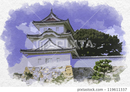 Watercolor style Akashi Castle Kun-yagura Tower Akashi City, Hyogo Prefecture 119611337