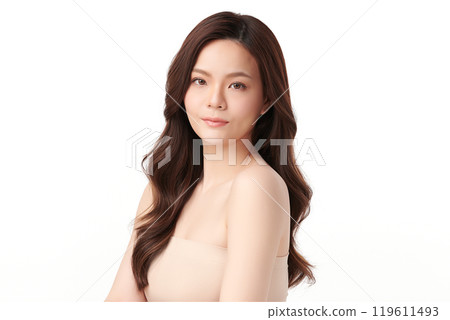 Beautiful young asian woman with clean fresh skin on white background, Face care, Facial treatment, Cosmetology, beauty and spa, Asian women portrait. Beautiful young asian woman with clean fresh skin on white background, Face care, Facial treatment, Cosmetology, beauty and spa, Asian women portrait. 119611493