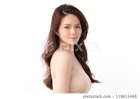 Beautiful young asian woman with clean fresh skin on white background, Face care, Facial treatment, Cosmetology, beauty and spa, Asian women portrait. 119611498