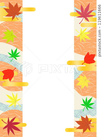 日本圖案背景上有秋葉和金雲的背景插圖材料 119611666