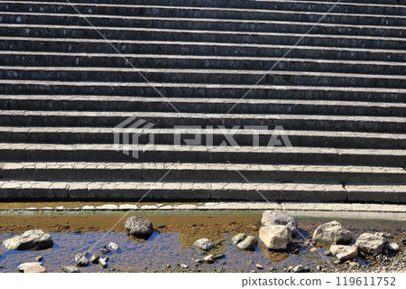 Stairs built on the river bank Stairs built on the river bank 119611752