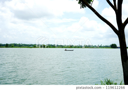 Fishing in Kharibari Wetland with fishing boat 119612266