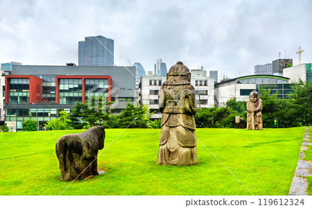 Ancient Stone Guards at the Royal Tombs of Seonjeongneung, UNESCO World Heritage in Seoul, South Korea Ancient Stone Guards at the Royal Tombs of Seonjeongneung, UNESCO World Heritage in Seoul, South Korea 119612324