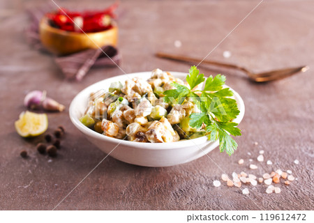 Salad with potato and chicken 119612472