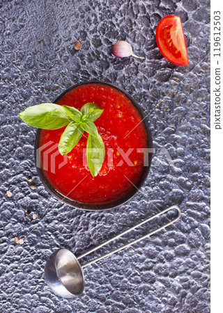 Spanish tomato gazpacho cold soup 119612503
