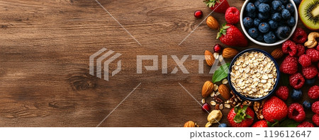 Bio green plants fruits and vegetables with copy space 119612647