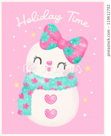 Preppy Coquette Christmas Snow Girl watercolor hand painting in Pastel Pink and Mint green color 119612782