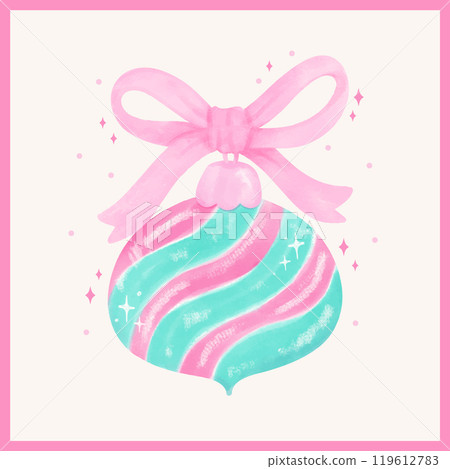Preppy Coquette Christmas ornament ball with Ribbon Bow Pastel watercolor hand painting Preppy Coquette Christmas ornament ball with Ribbon Bow Pastel watercolor hand painting 119612783