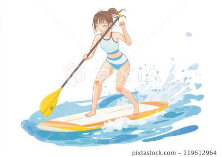 一個女人在美麗的夏日大海裡做悶棍的插圖 119612964