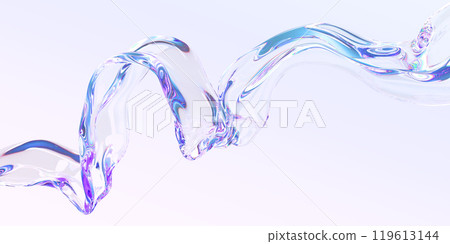 3d abstract liquid glass transparent clear ribbon water wave line render. Iridescent fluid flow curve shape with holographic gradient texture, dispersion light, flying design element. 3D illustration 3d abstract liquid glass transparent clear ribbon water wave line render. Iridescent fluid flow curve shape with holographic gradient texture, dispersion light, flying design element. 3D illustration 119613144
