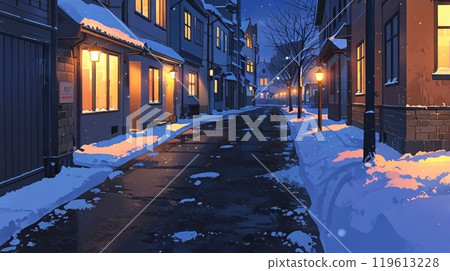 Snowy town scenery and street lights_4 Snowy town scenery and street lights_4 119613228