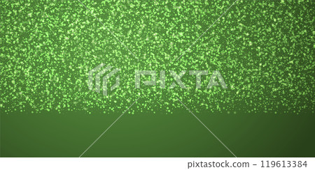 Beautiful snowfall christmas background. Subtle flying snow flakes and stars on christmas green background. Beautiful snowfall overlay template. Wide vector illustration. 119613384