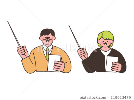 Illustration set of a teacher teaching with a pointer Illustration set of a teacher teaching with a pointer 119613479