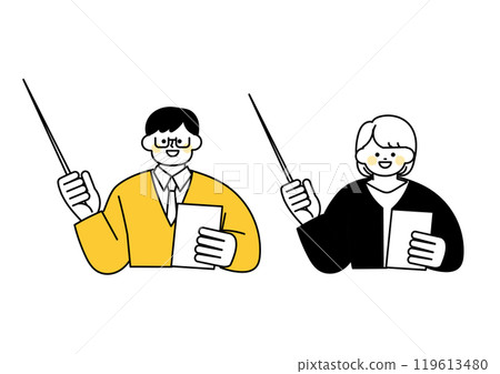 教師使用指示棒教學的插圖集 119613480
