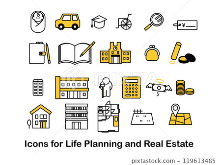 Icon set about life planning and real estate purchase 119613485