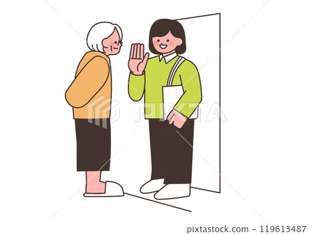 前來探望老人的女幫手和志願者 119613487