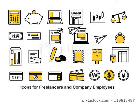 關於自由職業和個體經營工作的圖標集 119613497