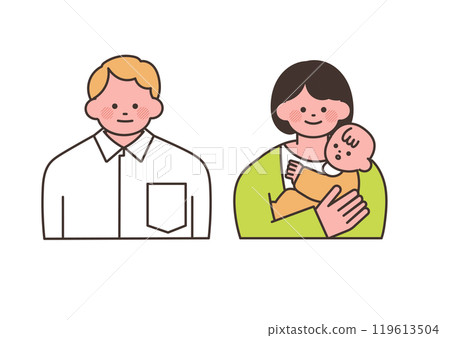 一對年輕夫婦剛出生的嬰兒的圖標 119613504