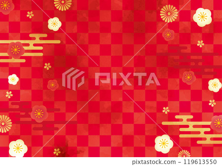 紅色水彩觸感日本圖案背景 119613550