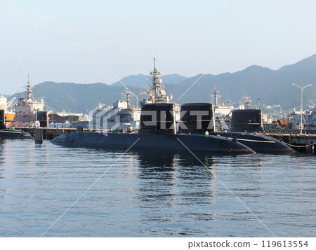 Submarines and destroyers of the Japan Maritime Self-Defense Force from "Alley Karasu Kojima" in Kure City, Hiroshima Prefecture 119613554