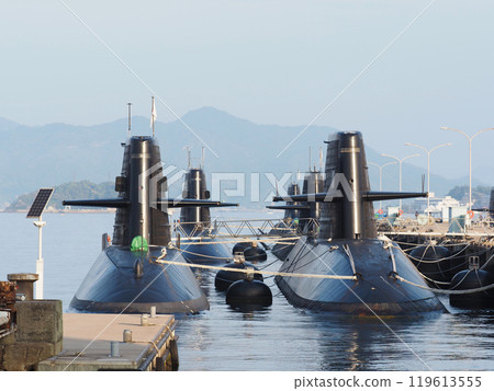 Submarines and destroyers of the Japan Maritime Self-Defense Force from "Alley Karasu Kojima" in Kure City, Hiroshima Prefecture 119613555
