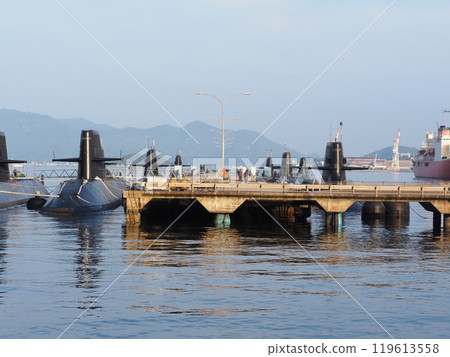 Submarines and destroyers of the Japan Maritime Self-Defense Force from "Alley Karasu Kojima" in Kure City, Hiroshima Prefecture 119613558