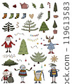 Christmas clipart set of elements for creating Christmas media. New year decorations. stickers with christmas characters. unique new 2025 year collection 119613583