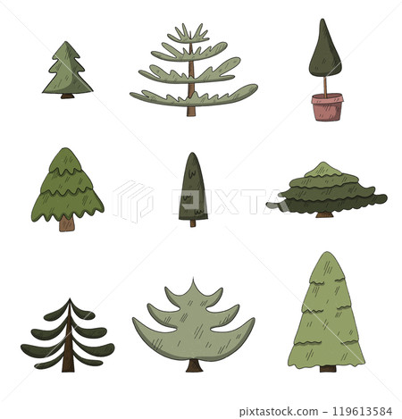 hand drawn Christmas and New year trees. hand drawn Christmas and New year trees. 119613584