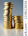 Stacked gold coins 119613656