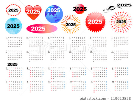 2025 年曆從週日開始,標題 2025 年曆從週日開始,標題 119613838