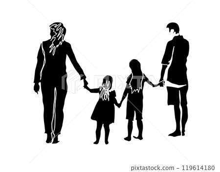 Silhouette family. hand drawn. Not AI, Vector illustration Silhouette family. hand drawn. Not AI, Vector illustration 119614180