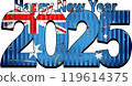 Happy New Year 2025 with Australia flag inside 119614375