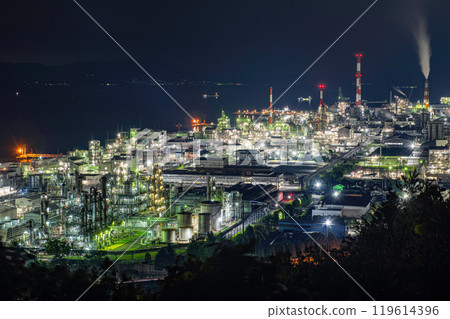 Night view of Otake City's factories from a high vantage point Night view of Otake City's factories from a high vantage point 119614396