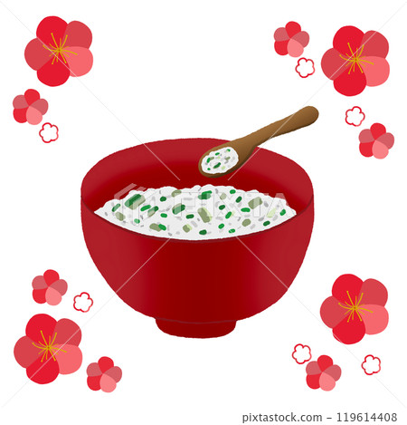Plum blossoms and seven herbs rice porridge 119614408