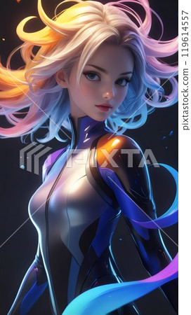 woman with blonde hair and a futuristic suit 119614557