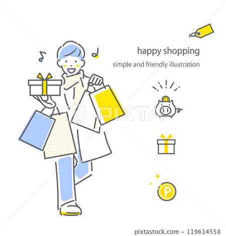 A young man enjoying shopping. Simple and stylish line drawing illustration 119614558